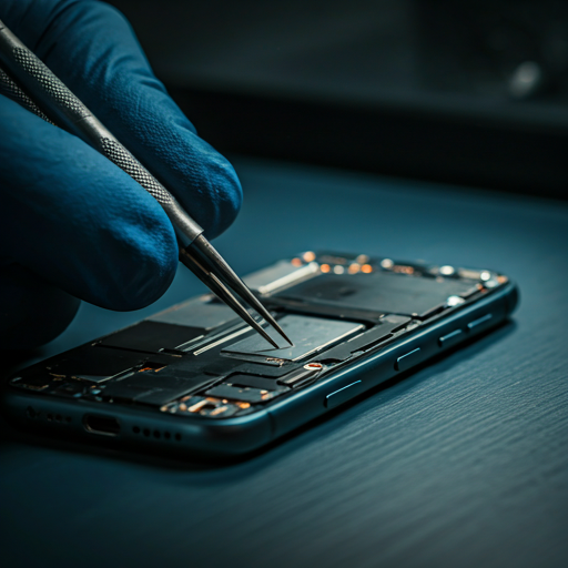 Smartphone-Reparatur bei RASSA – Techniker repariert ein Smartphone mit Präzisionswerkzeug in der Werkstatt