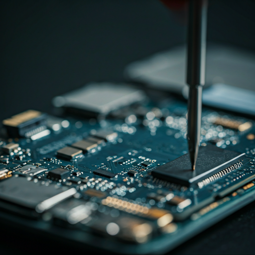 Professionelle Handy-Reparatur – Techniker arbeitet mit Präzisionsschraubendreher an einer Smartphone-Platine